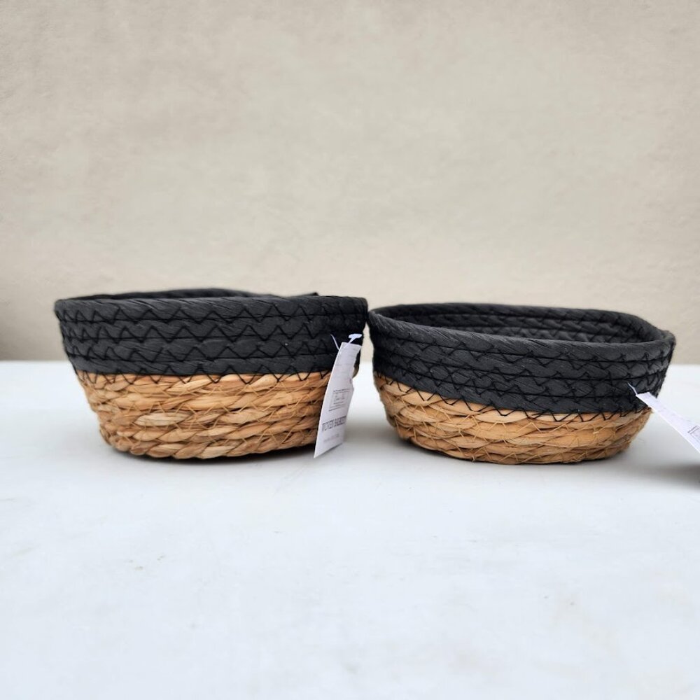 New Small Set of 2 Baskets Woven Basket Dark Navy Blue Decor Keys Holder Entrywa